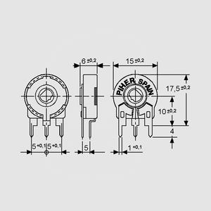 PT15HK001 Trimmer Side Adjust P5/10 1K Dimensions