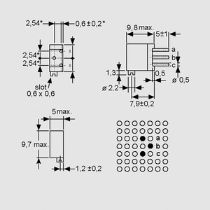 T93XBK002,2 Multiturn Cermet Trimmer XB 2,2K Dimensions