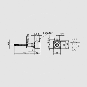 PC16MSK250 Potentiometer 16/6 Lin Switch 250K Dimensions