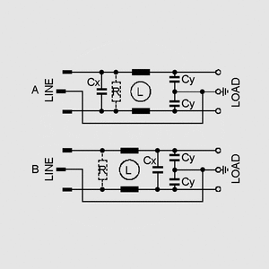 FBNAB3100FZ000 Støjfiltre IEC Plug 250VAC 6A Circuit Diagram A and B