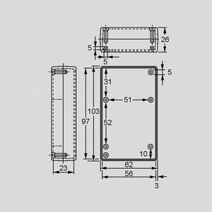 LP6090B-SW Plastkasse m batterilåge 129x40x25 Sort LP2000GR, LP2000SW