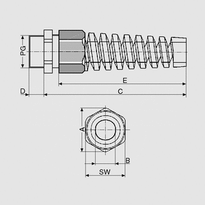 BFK16 Kabelforskruning PG16, Trækaflastning 10-14 mm Kabelforskruning PG16 diagram