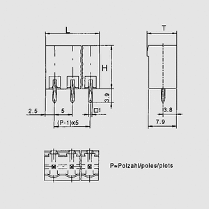 STL950WV5 Box Header 5,0 Vert. 5-Pole Closed End SL950WV_