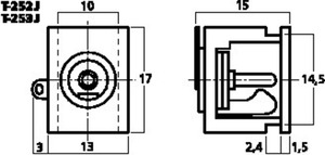 T-252J DC Power Connector Coaxial 2,1mm Drawing 1024