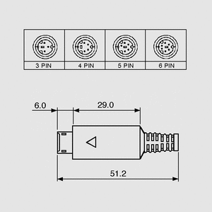 W11191 Mini-DIN Plug 3-Pole Dimensions