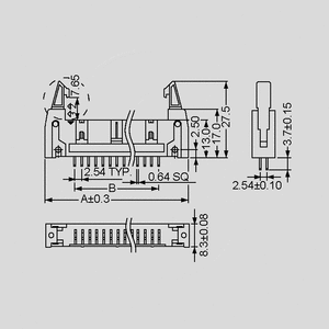 SCL20 Box Header Straight 20-Pole+Clip Dimensions