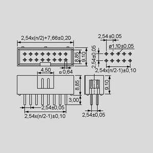 LPH10S Box Header Straight 10-Pole Dimensions