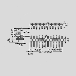 ASL050ZW Pin Header 50-Pole Angled 1R Sn Dimensions