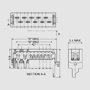 AMP215083-14 IDC PC Connector Male 14-Pole Dimensions