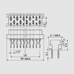 AMP215079-4 PC Connector Female Straight 4-Pole Dimensions