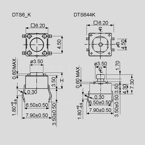 DTS61K Tact Switch PC Horizontal 4,3mm 1N DTS6_K, DTS644K