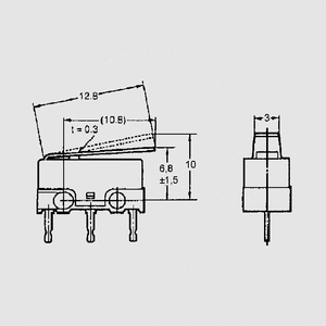 D2F-L Microswitch 12,8x6x5,8mm. Lever 125V 3A 150Gf D2F223 D2F221, D2F223