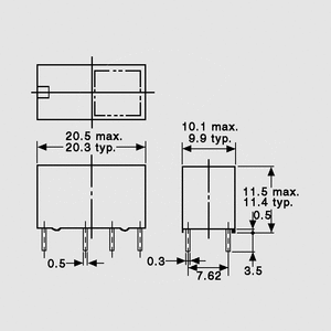 G5V2-5H1 Relay DPDT 2A 5V 167R G5V-2-H1 5VDC Dimensions