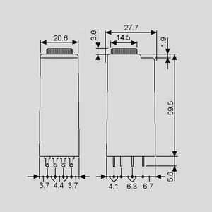 FZR8504-24 Timer 4PDT 7A 24VAC/DC Dimensions
