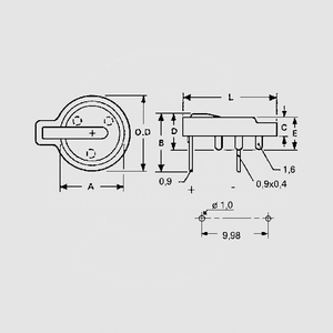 BH105 Button Cell Holder 24mm 1 Cell BH106