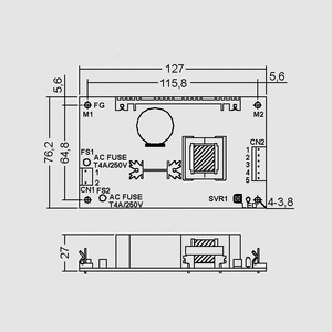 MPS-45-12 SPS Medical 44W 12V/3,7A Dimensions and Terminal Pin Assignment