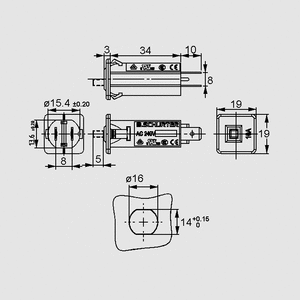 T9-611P-12 Automat sikring 12A 4404.0005 Dimensions