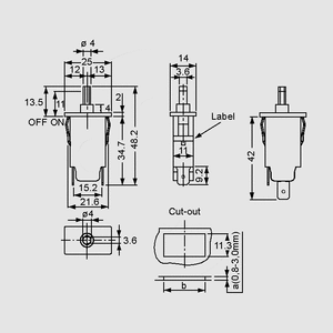 T11-611-4 Circuit Breaker 4A 4400.0025 Dimensions