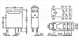 F4652-AC230 Finder Relæ 230VAC/0,5VA/28000R/2xSkifte/8A250VAC Diagram