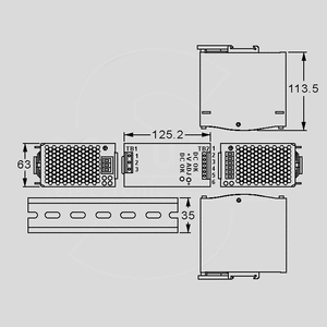 SDR-240-48 SPS DIN-Rail 240W 48V/5A Dimensions and Terminal Pin Assignment