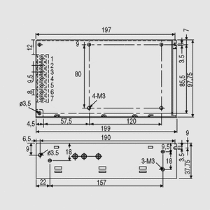 SD-100B-5 DC/DC-Conv 19-36V:5V 20,0A 100W Dimensions and Terminal Pin Assignment