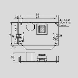 PSD-15A-12 DC/DC-Conv 9,2-18V:12V 1,25A 15W Dimensions and Terminal Pin Assignment