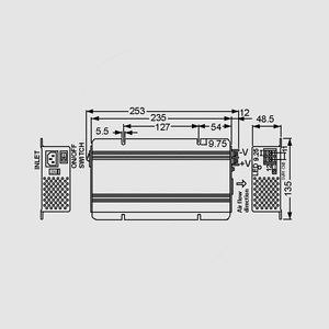 PB-300P-12 Mean Well 13.6V @ 12.5A 3 trins Oplader til autobatterier Dimensions