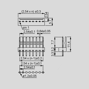 NSLM254-12G PCB Header 12-Pole Straight P2,54mm Abmessungen