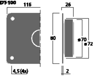 DT-100 HiFi-Dome tweeter 8 Ohm 30W Tegning