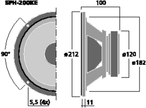 SPH-200KE HiFi-Bas/Midrange 8" 8 Ohm 80W Tegning