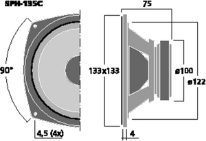 SPH-135C HiFi-Bas/Midrange 5,25" 8 Ohm 50W Tegning