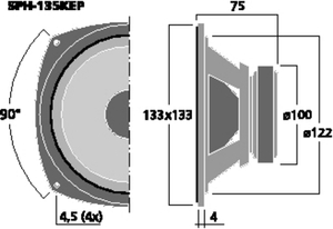SPH-135KEP HiFi-Bas/Midrange 5,25" 8 Ohm 50W Tegning