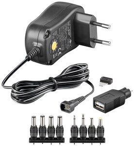 W53996 Universal 3-12V 12W Strømforsyning med USB, 1000 mA