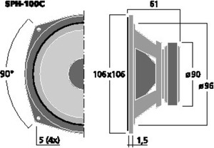 SPH-100C HiFi-Bas/Midrange 4" 8 Ohm 30W Drawing 1024