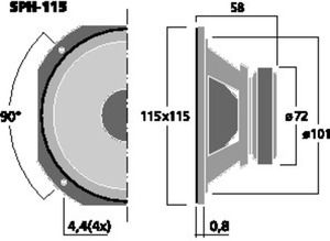 SPH-115 HiFi-Bas/Midrange 4" 8 Ohm 50W Drawing 1024