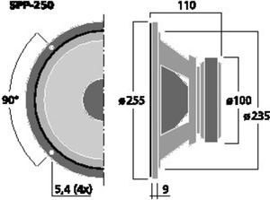 SPP-250 Bass speaker 10" 8 Ohm 75W Drawing 1024