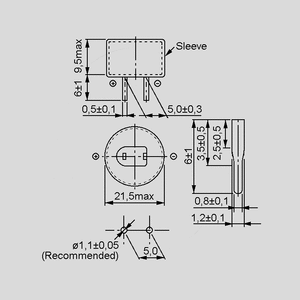 EECRF0H684 Gold Cap Capacitor 0,68F 5,5V 21,5x9,5mm EECRF_<br>Dimensions