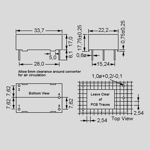 RAC02-3.3SC SPS Modul 2W 3,3V/600mA Dimensions
