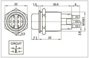 BN207041 Drejeafbryder metal 19 mm 1x NO-kontakt, 1 x NC-kontakt