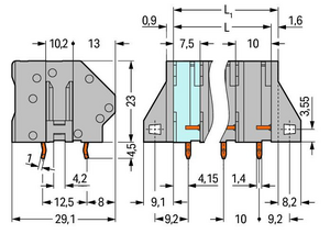 745-1353 WAGO Printklemme; 6 mm²; Rastemål 10 mm; 3-polet Blå