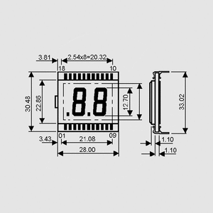 DE301RS-20/6,35 LCD-Display 8Dig (14-Segm) 7,0mm DE112_