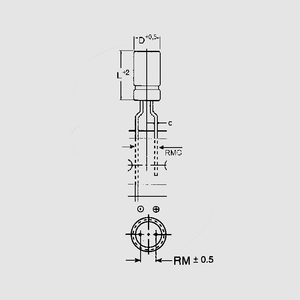 CSHT0100/35-P5 El-Capacitor 100µF/35V 6,3x11 P5 Taped Dimensions