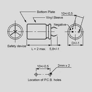 CS2200/50-P10 El-Capacitor 2200µF/50V-P10-22x25 Dimensions