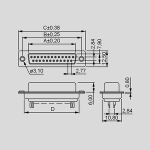 BL37LR D-Sub-Socket 37-Pole Solder Cup Dimensions