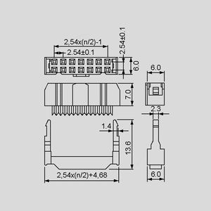 SC40SR IDC Connector 40-Pole Strain Relief Dimensions