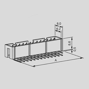 PSB10W Box Header Angled 10-Pole Dimensions