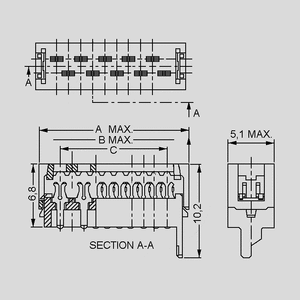 AMP215083-14 IDC PC Connector Male 14-Pole Dimensions