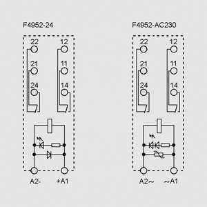 F4952-AC230 Relay Interface DPDT 230VAC 8A 28K Circuit Diagram
