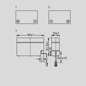 NP0,8-12 Lead-Acid Rech. Battery 12V/0,8Ah Terminal Layout