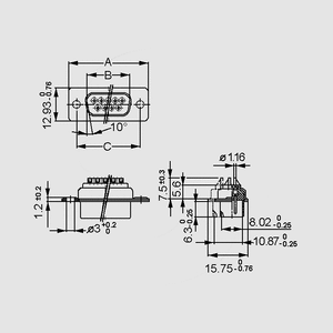 BL50LF D-Sub-Socket 50-Pole Solder Cup Dimensions